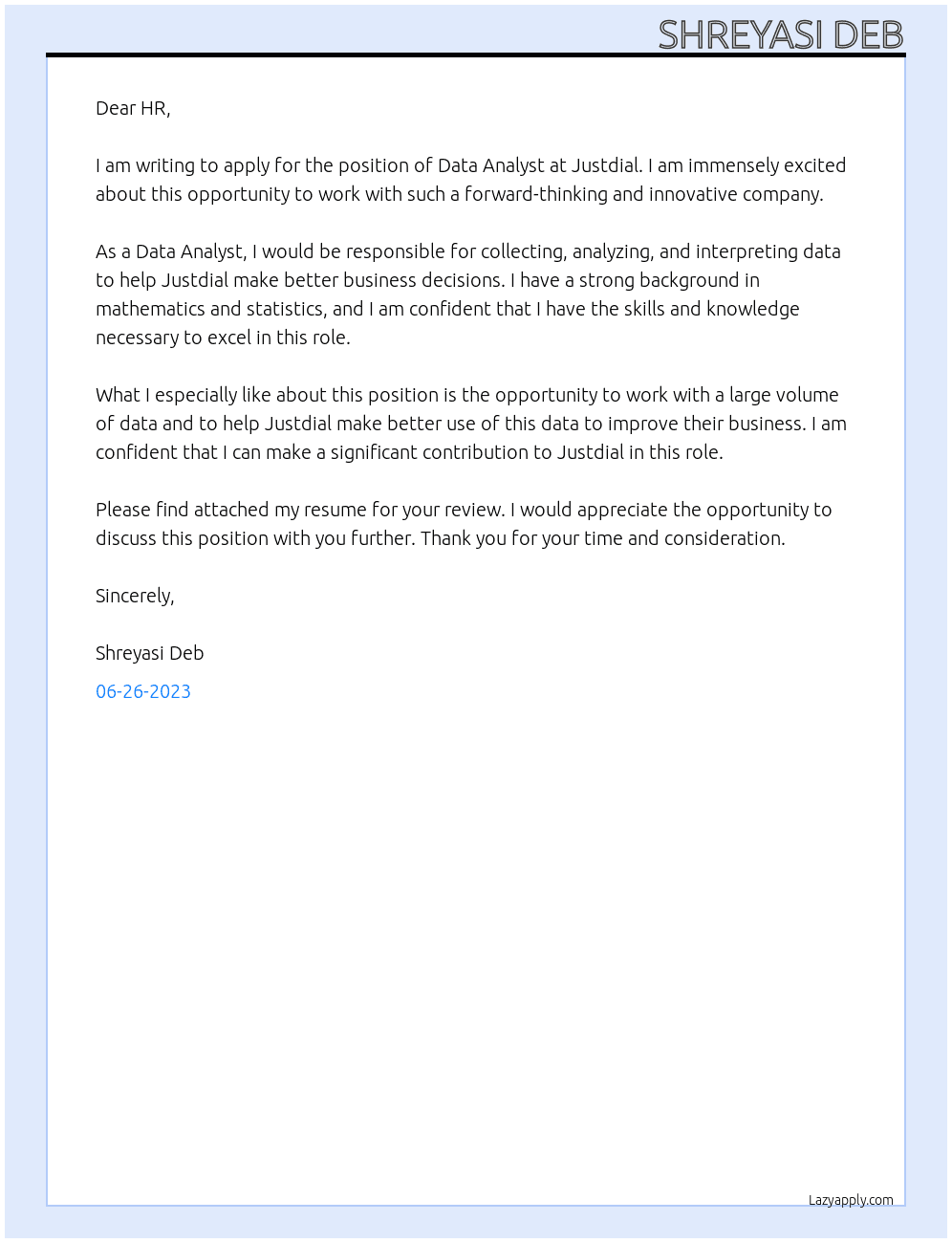deta analysis At jusdail Cover Letter