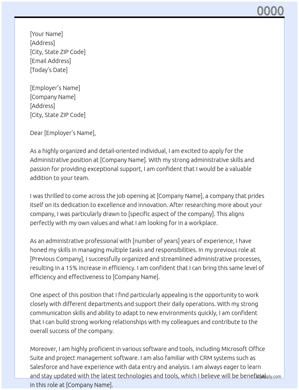 Cover letter for adminisrative - LazyApply