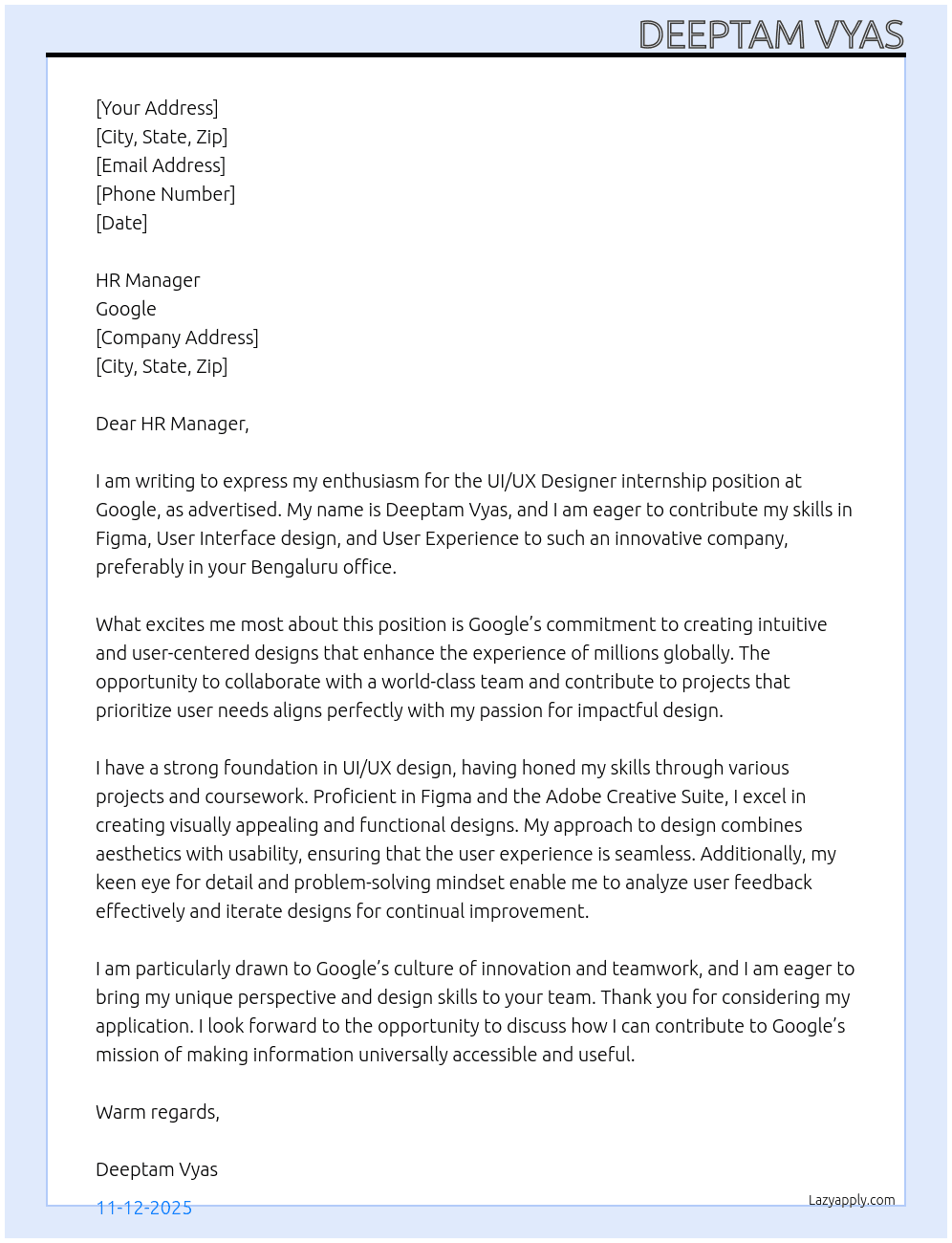 Cover letter for ui/ux designer - LazyApply