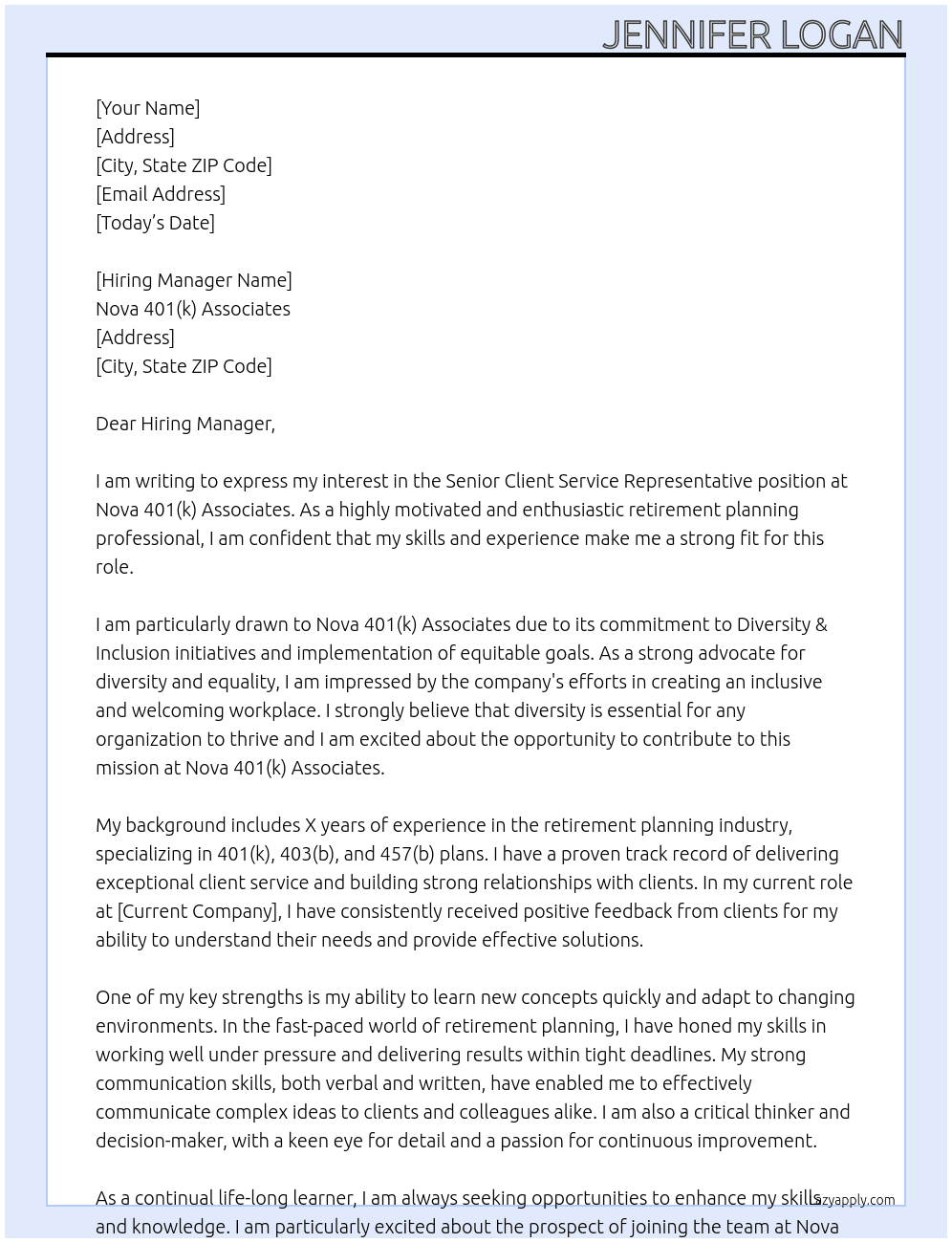 Cover letter for senior client service representative - LazyApply