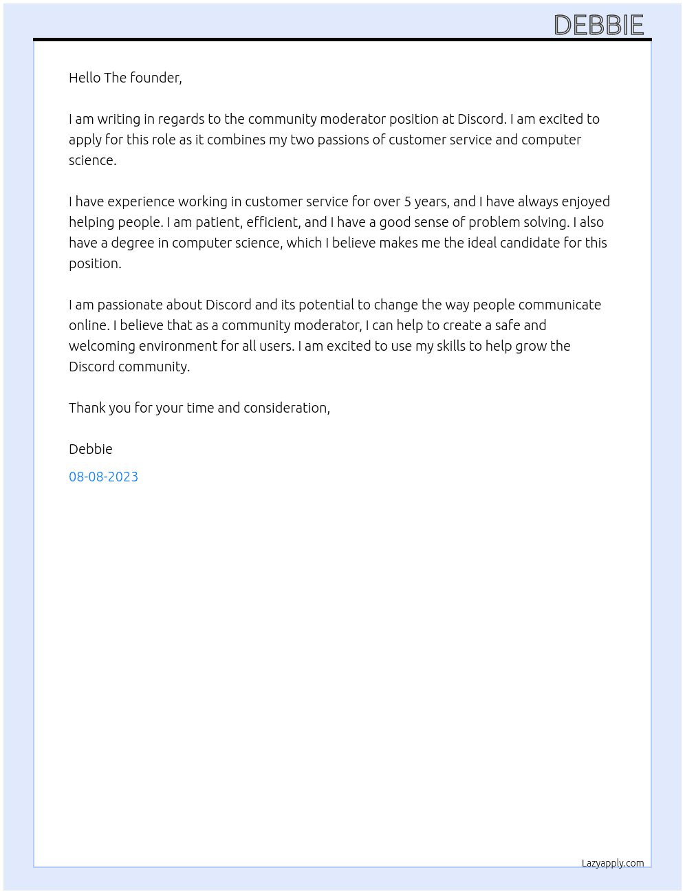 Community moderator  At Discord  Cover Letter