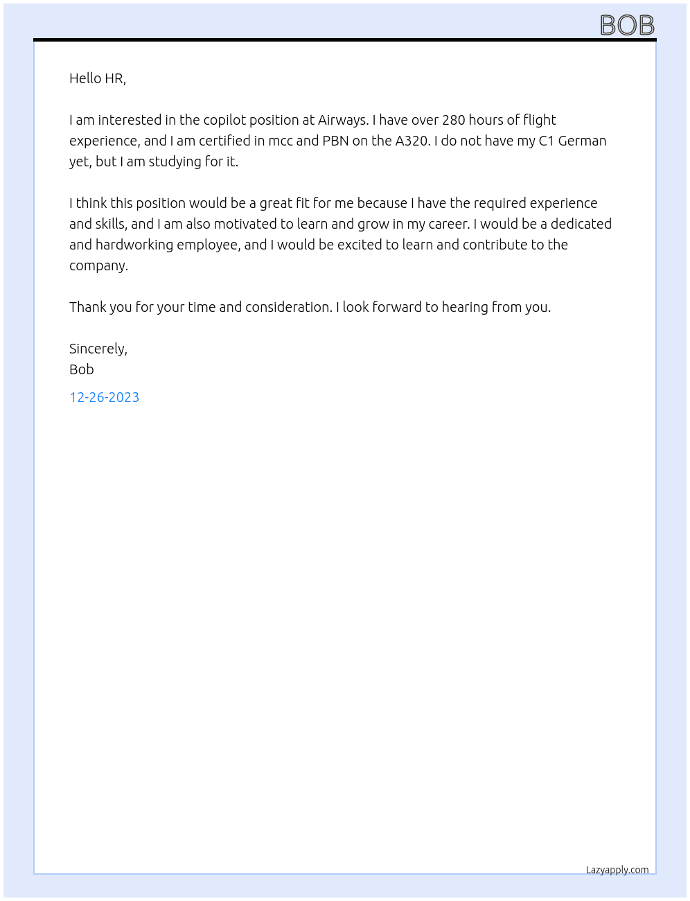 Copilot At Airways Cover Letter