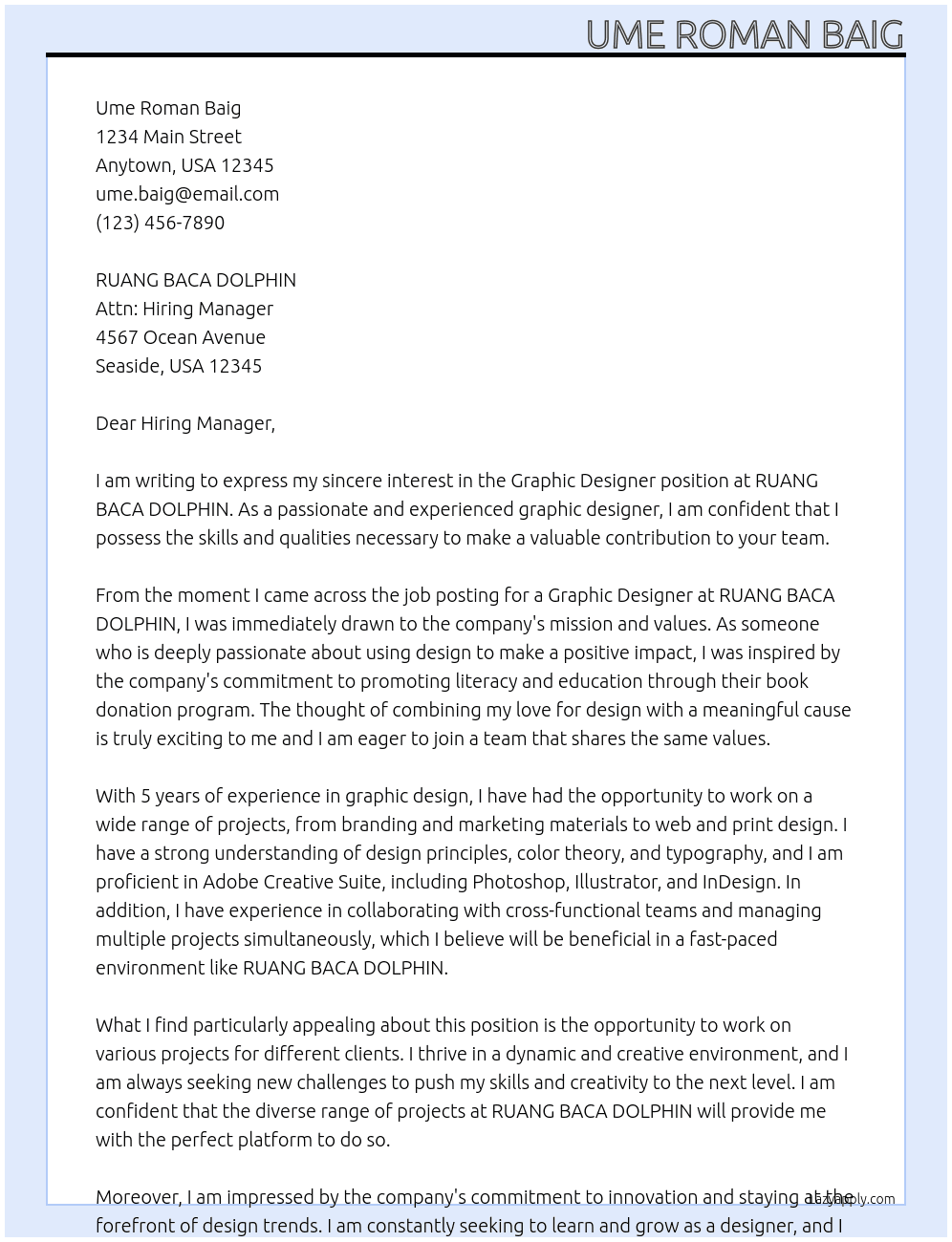 GRAPHIC DESIGNER At RUANG BACA DOLPHIN Cover Letter