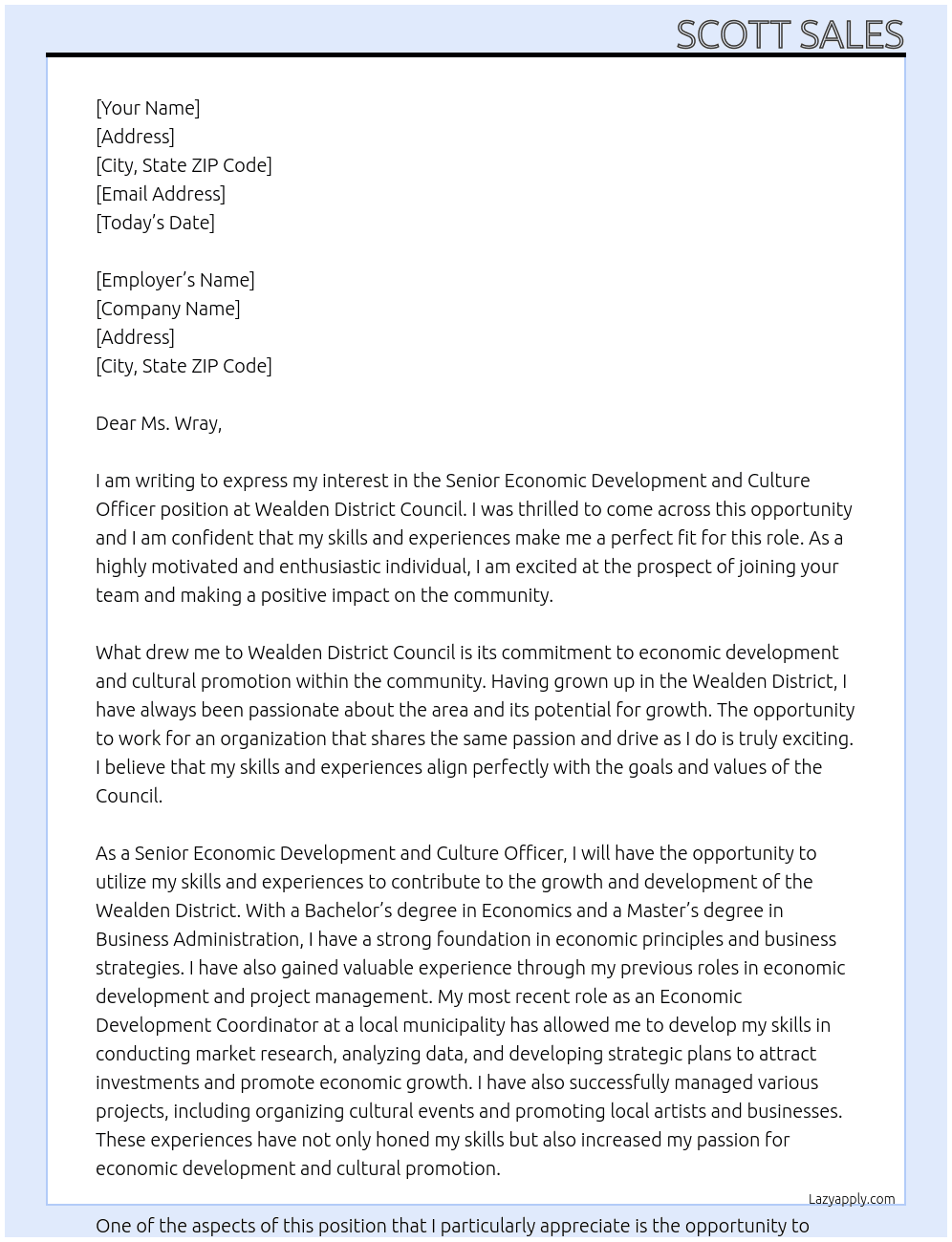Senior Economic Development and Culture Officer At Wealden District Council Cover Letter