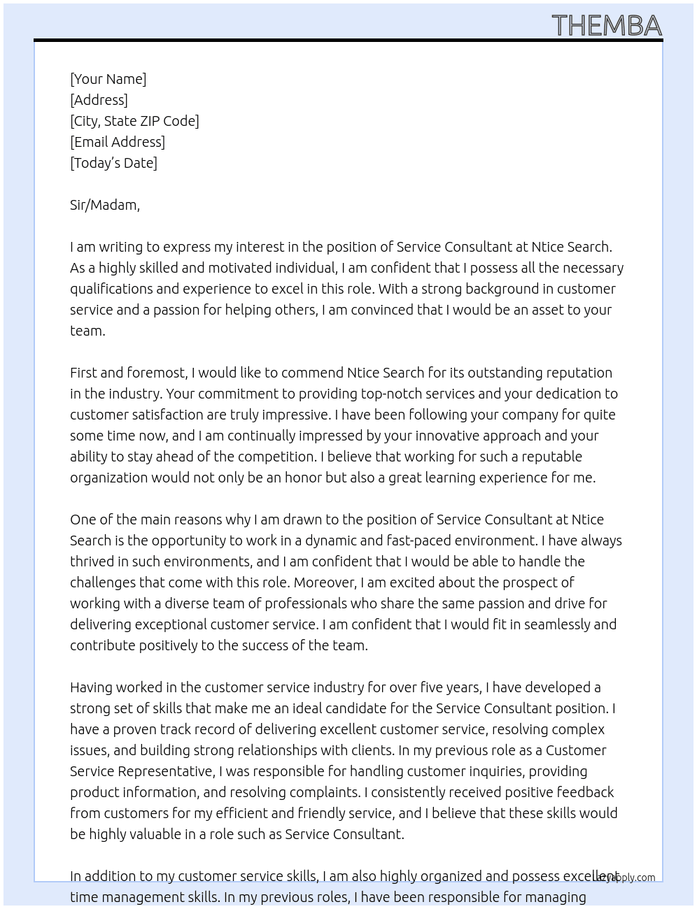 service consultant At Ntice Search Cover Letter