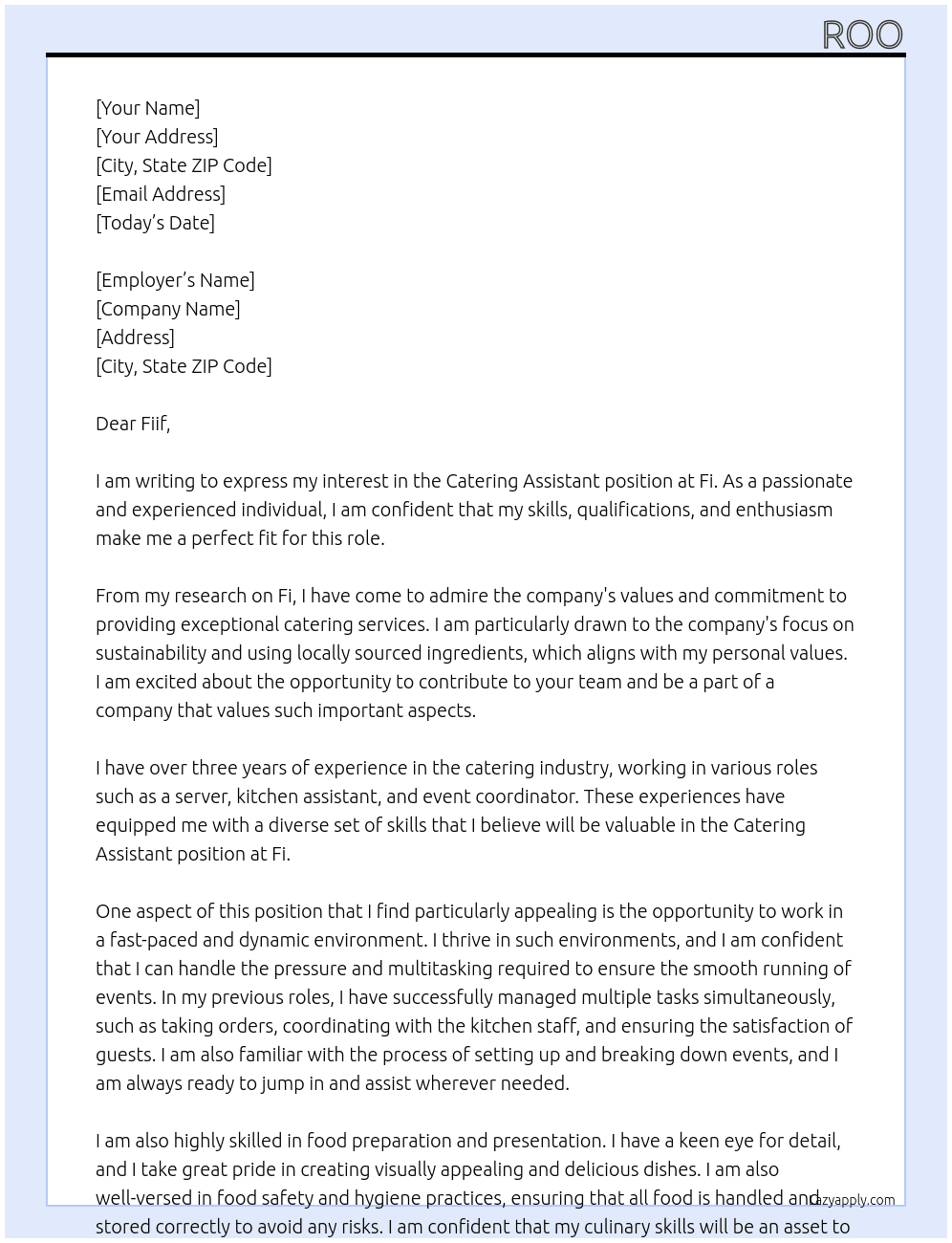 Catering assistant At Fi Cover Letter