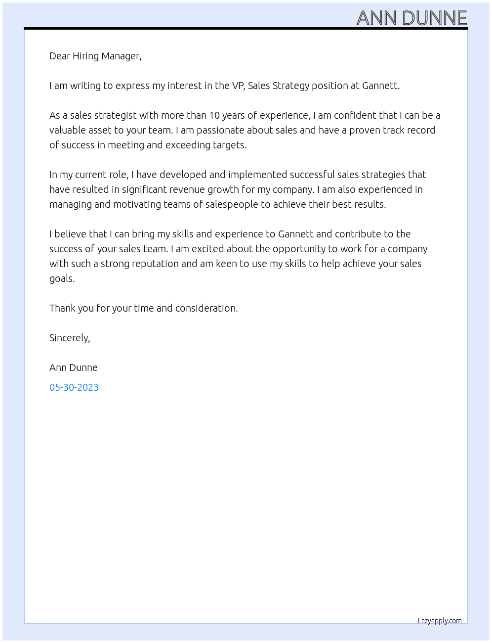 VP, Sales Strategy At Gannett Cover Letter