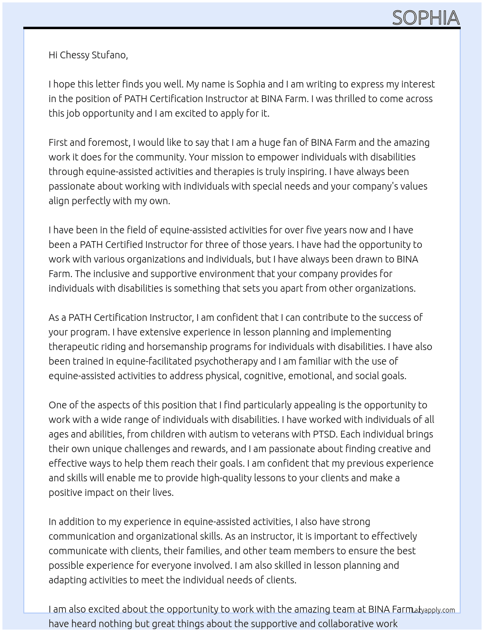 Cover letter for path certification instructor - LazyApply