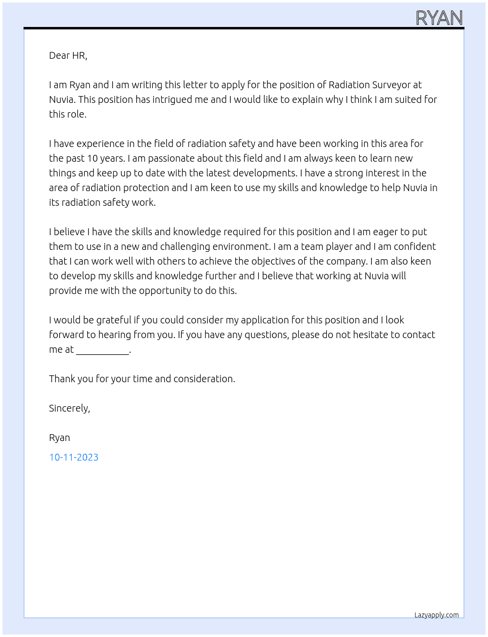 Radiation Surveyor At Nuvia Cover Letter