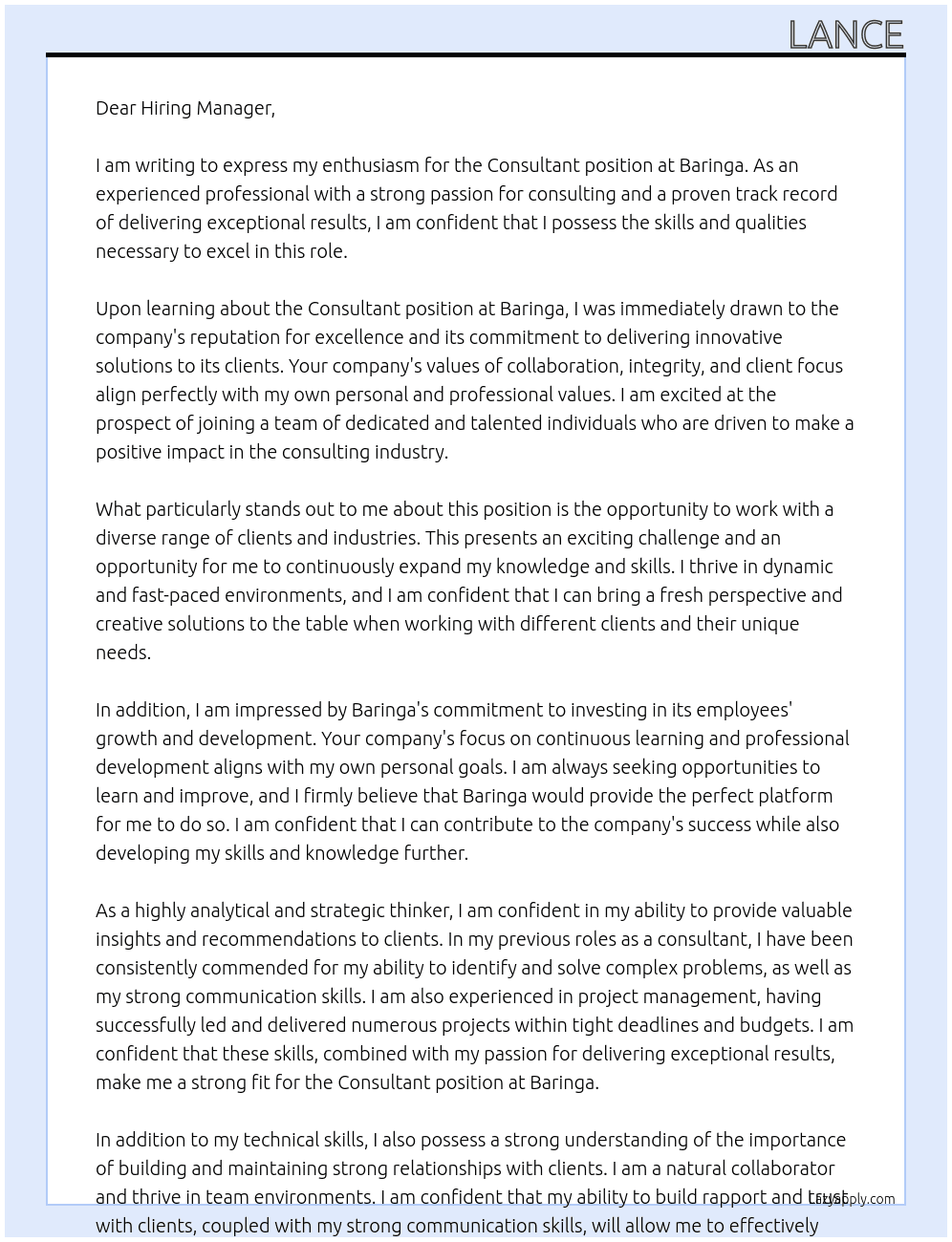 Consultant At Baringa Cover Letter
