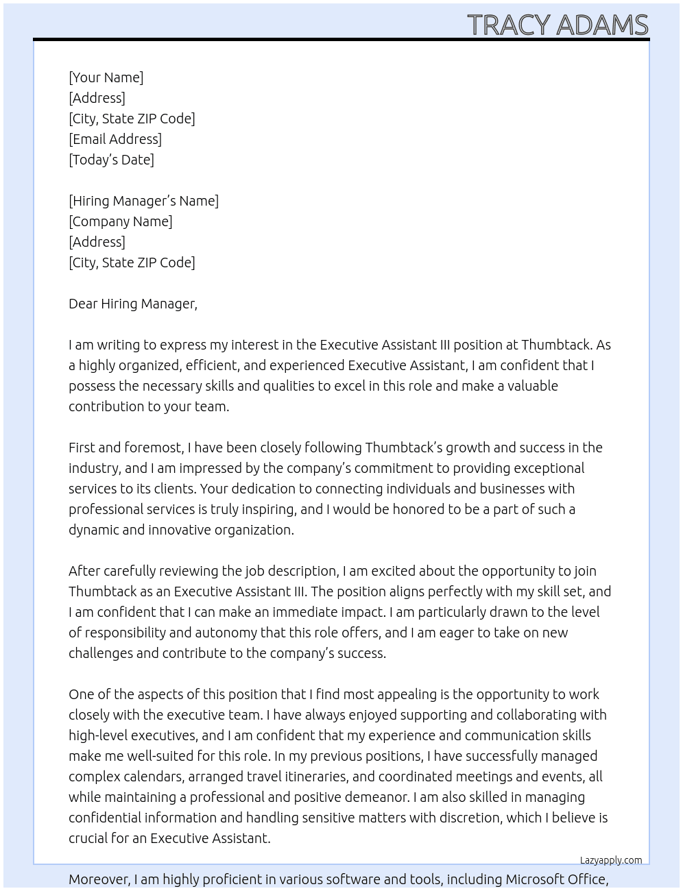 Executive Assistant lll At Thumbtack Cover Letter