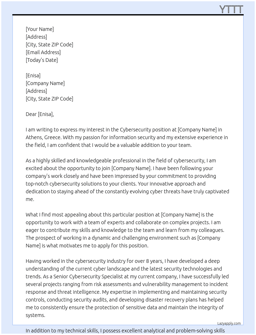 Cybersecurity At enisa Cover Letter