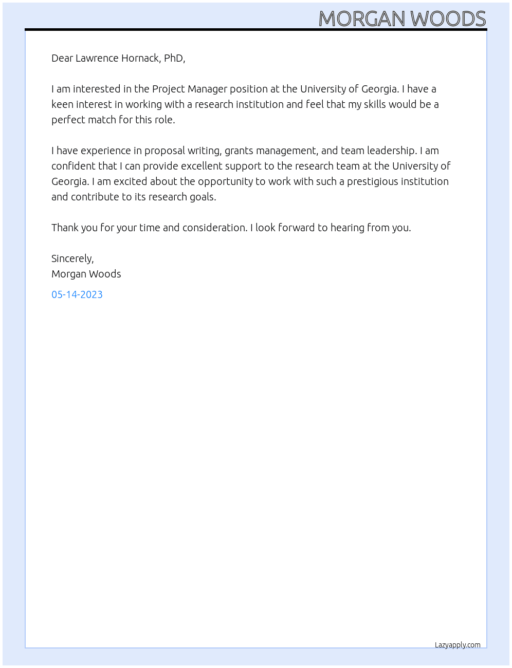 Project Manager At University of Georgia Cover Letter