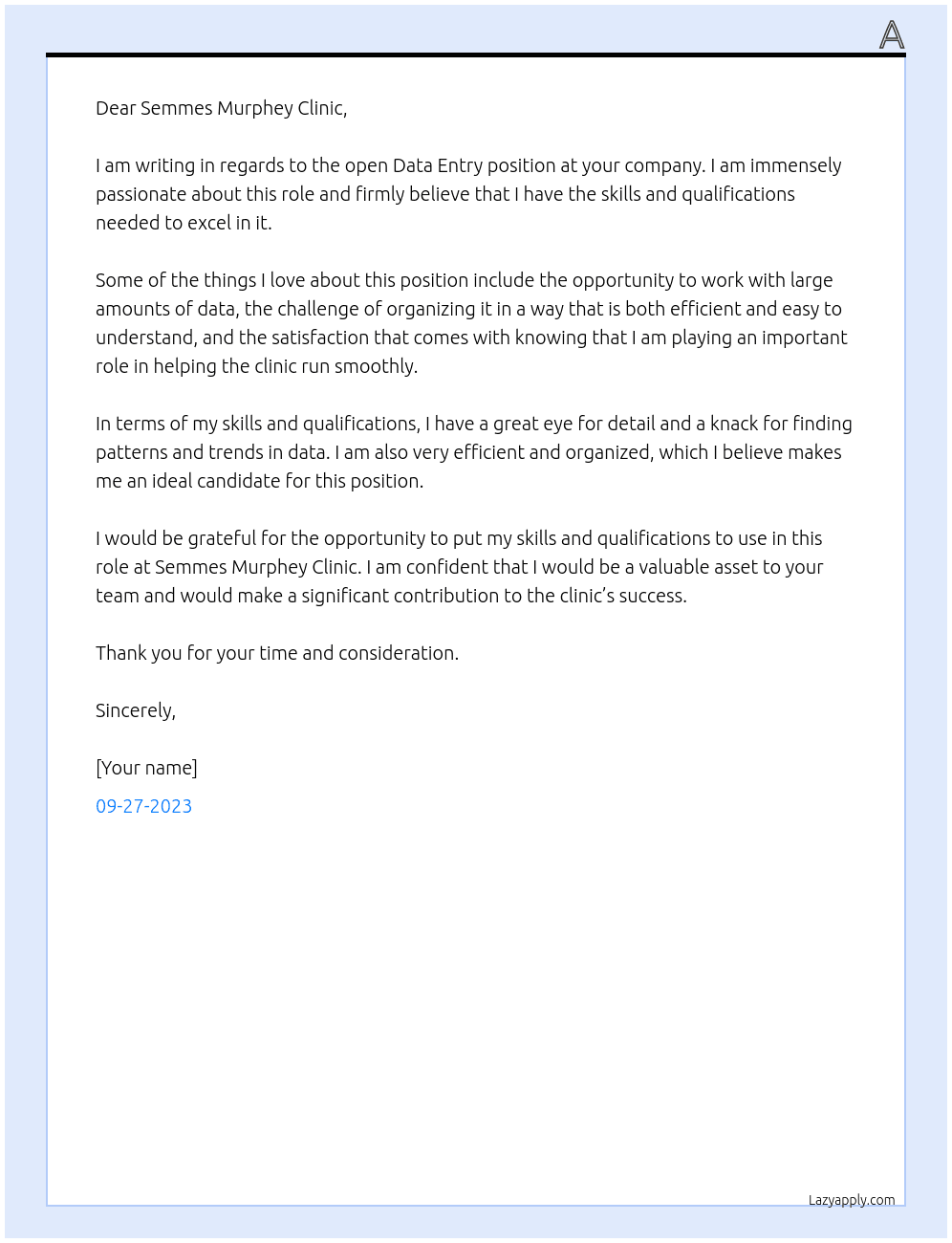 Data Entry At Semmes Murphey Clinic Cover Letter
