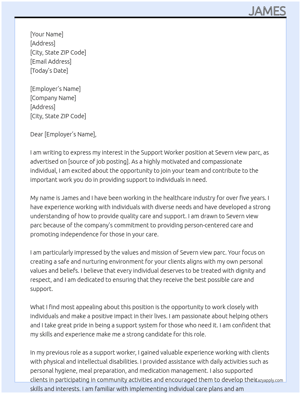 Support worker At Severn view parc Cover Letter