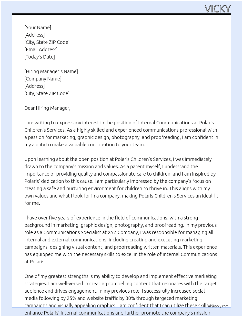 Internal communications At Polaris children’s services Cover Letter