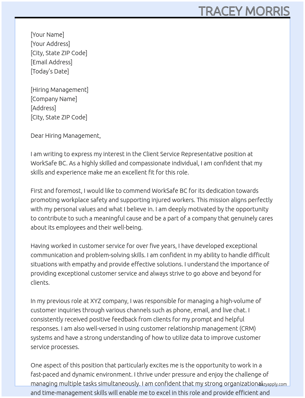 Cover letter for client service representatives - LazyApply