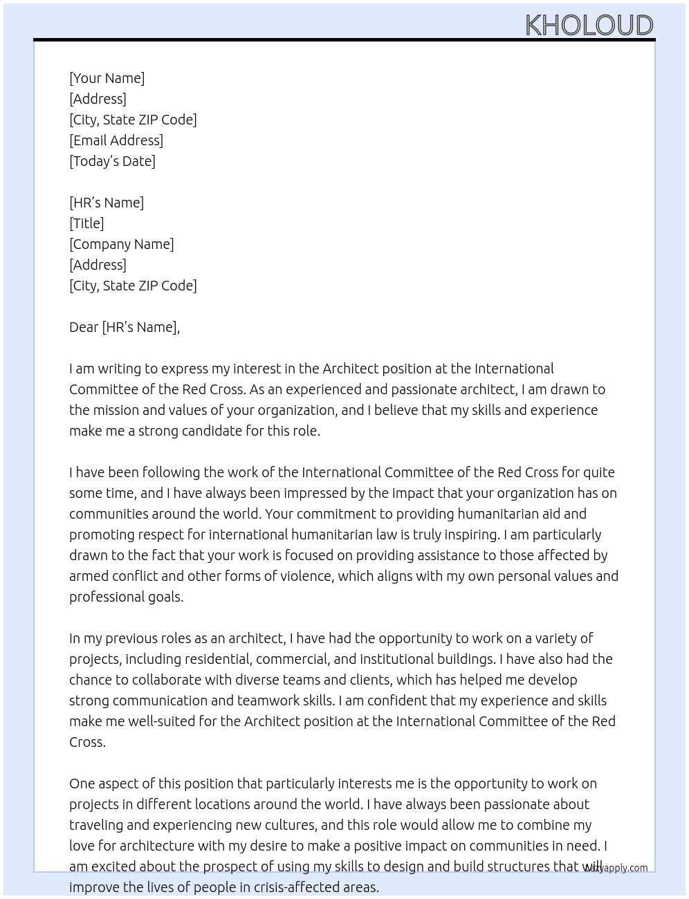 Architect At International Committee of the Red Cross Cover Letter
