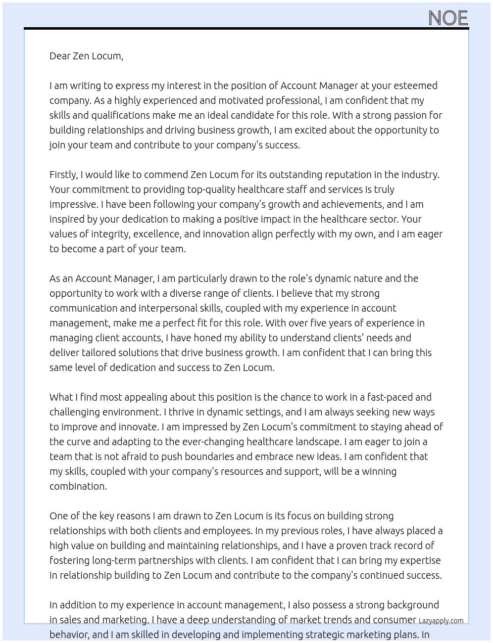 account manager At zen locum Cover Letter