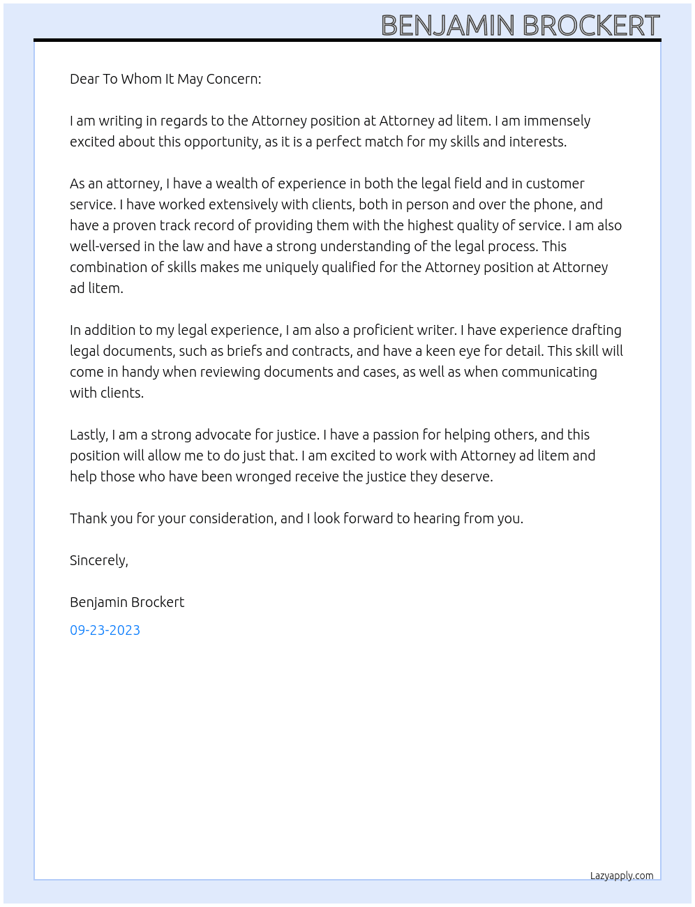 Attorney At Attorney ad litem Cover Letter