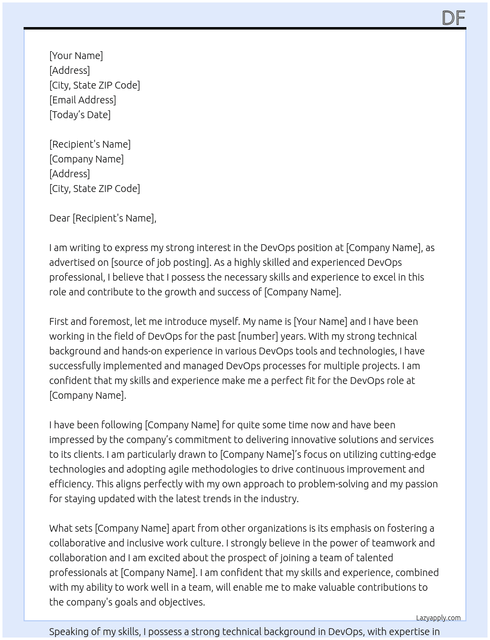 DevOps At fsf Cover Letter