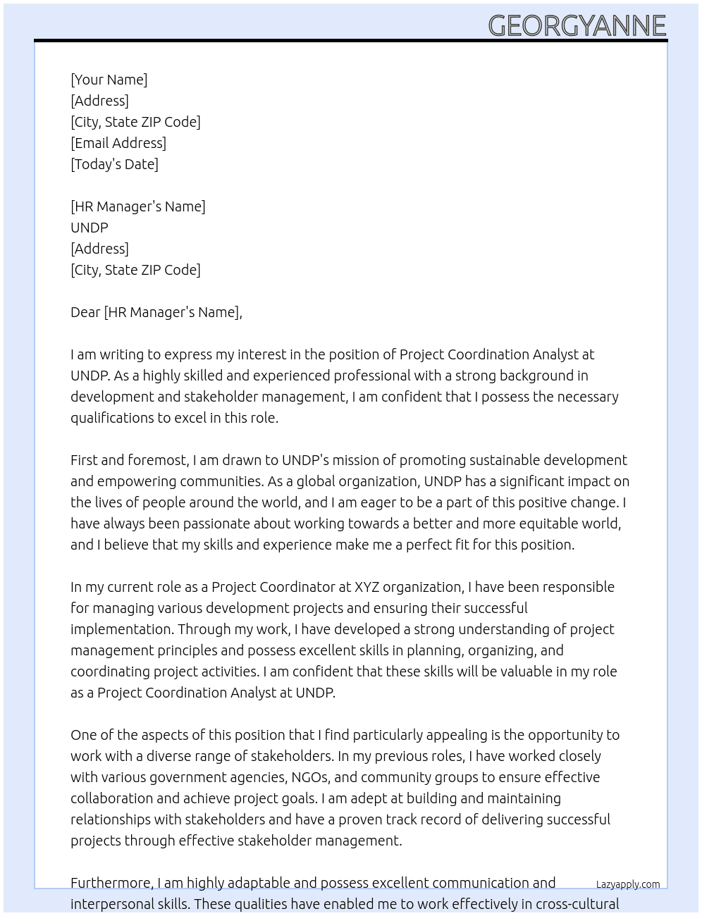 Cover letter for project coordination analyst - LazyApply