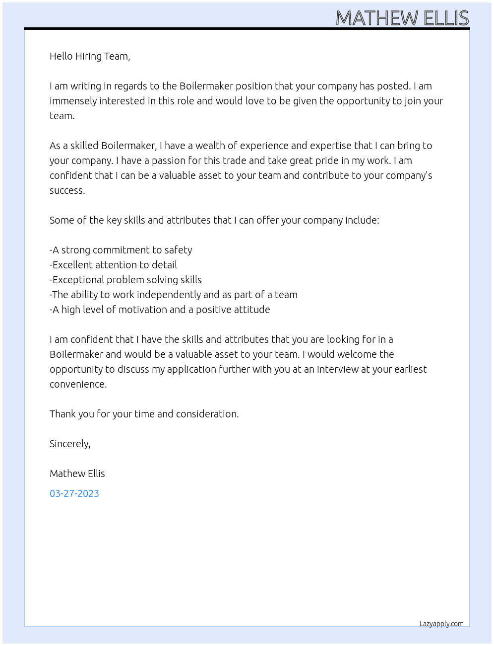 Boilermaker At Boilermaker Cover Letter