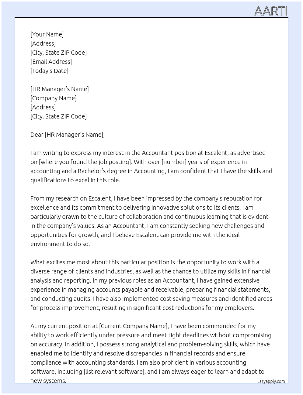Accountant At Escalent Cover Letter