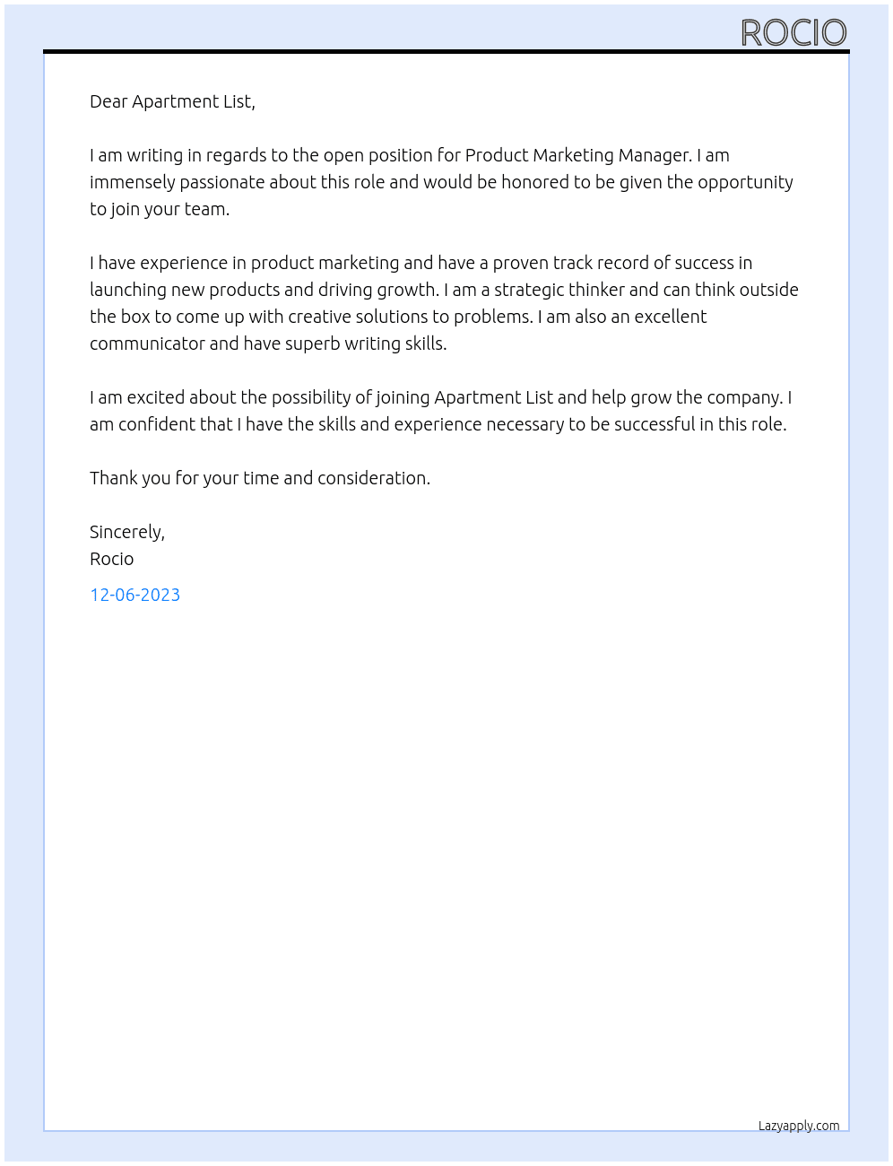Product Marketing Manager At Apartment List Cover Letter