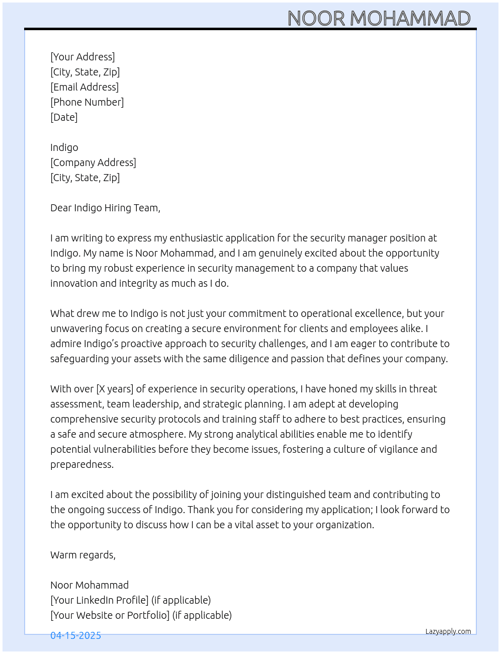 Cover letter for indigo security - LazyApply