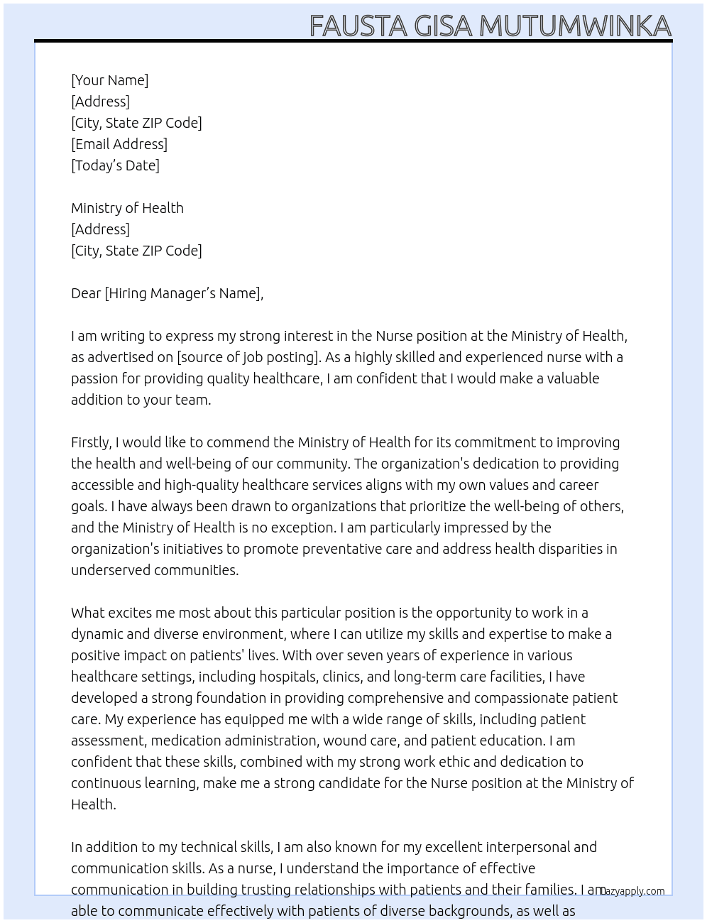 Nurse At Nurse  Cover Letter