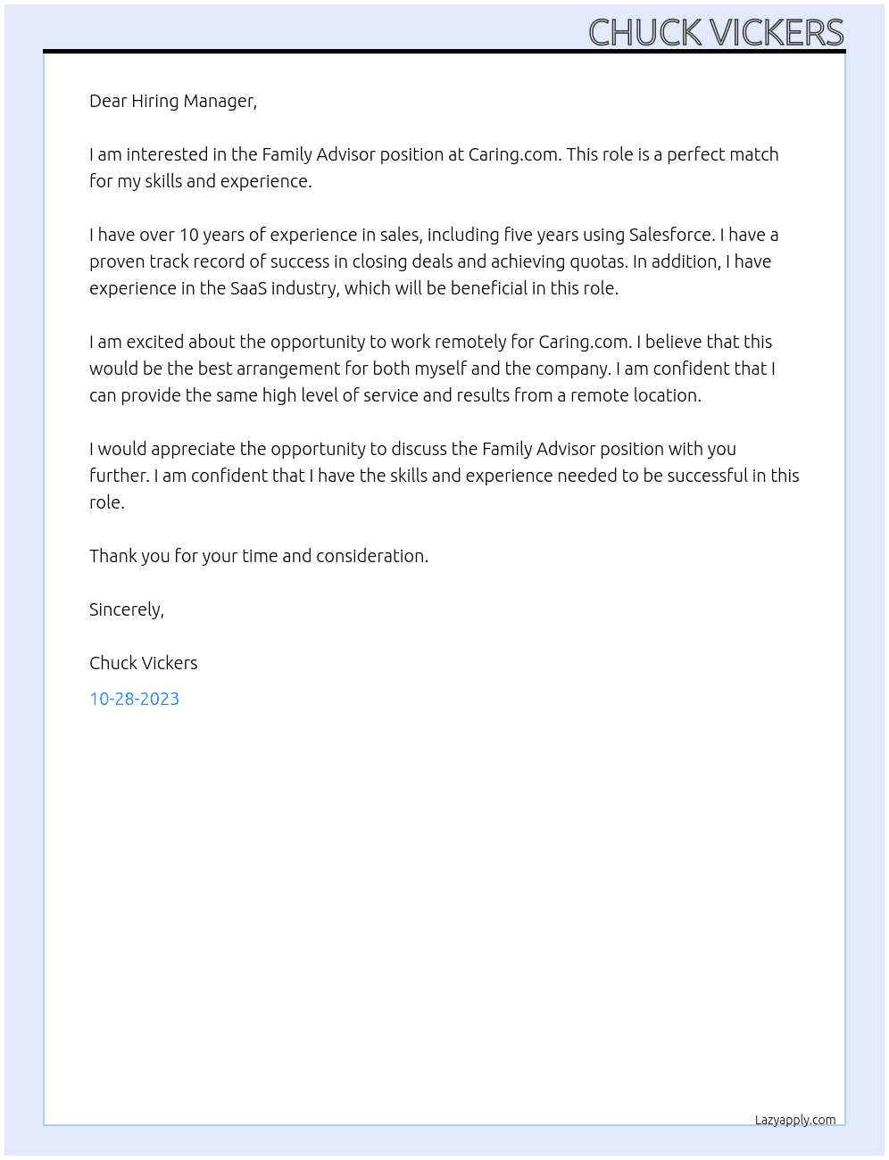 Family Advisor At Caring.com Cover Letter