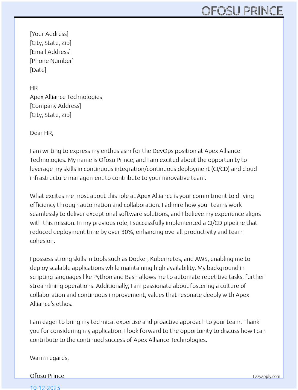 Cover letter for devops - LazyApply