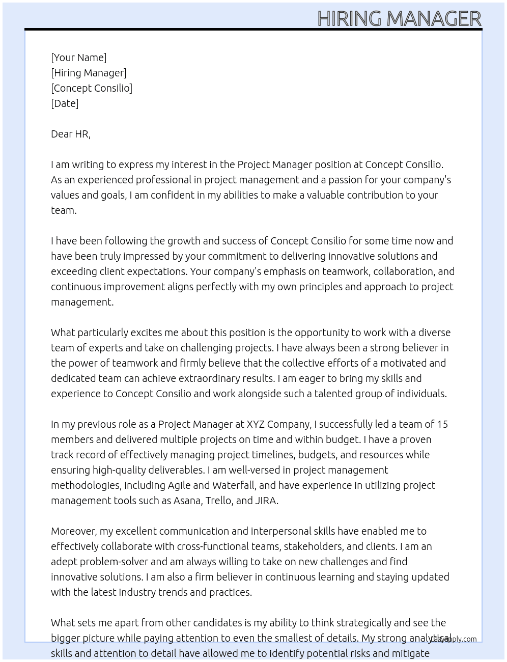 Project Manager At Concept Consilio Cover Letter