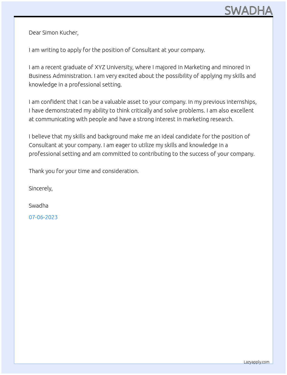 Consultant At Simon Kucher Cover Letter
