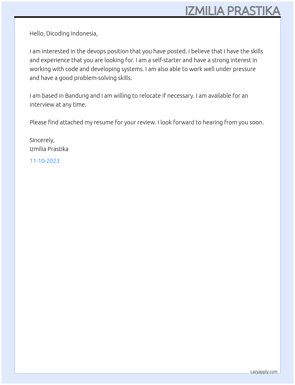 devops At Dicoding Indonesia Cover Letter