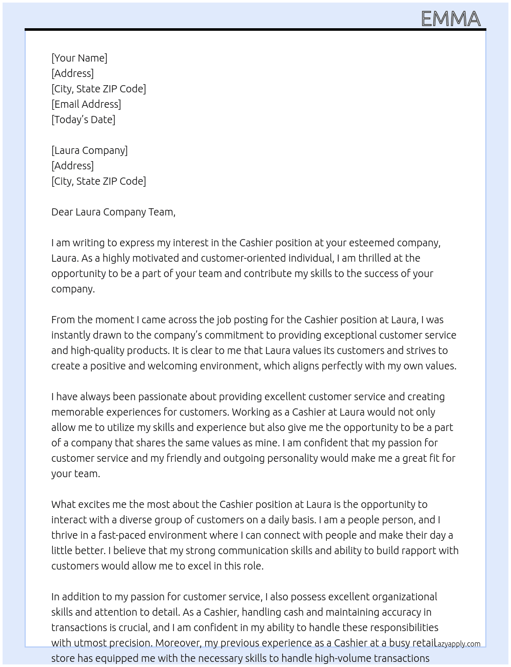 Cashier At Laura Cover Letter