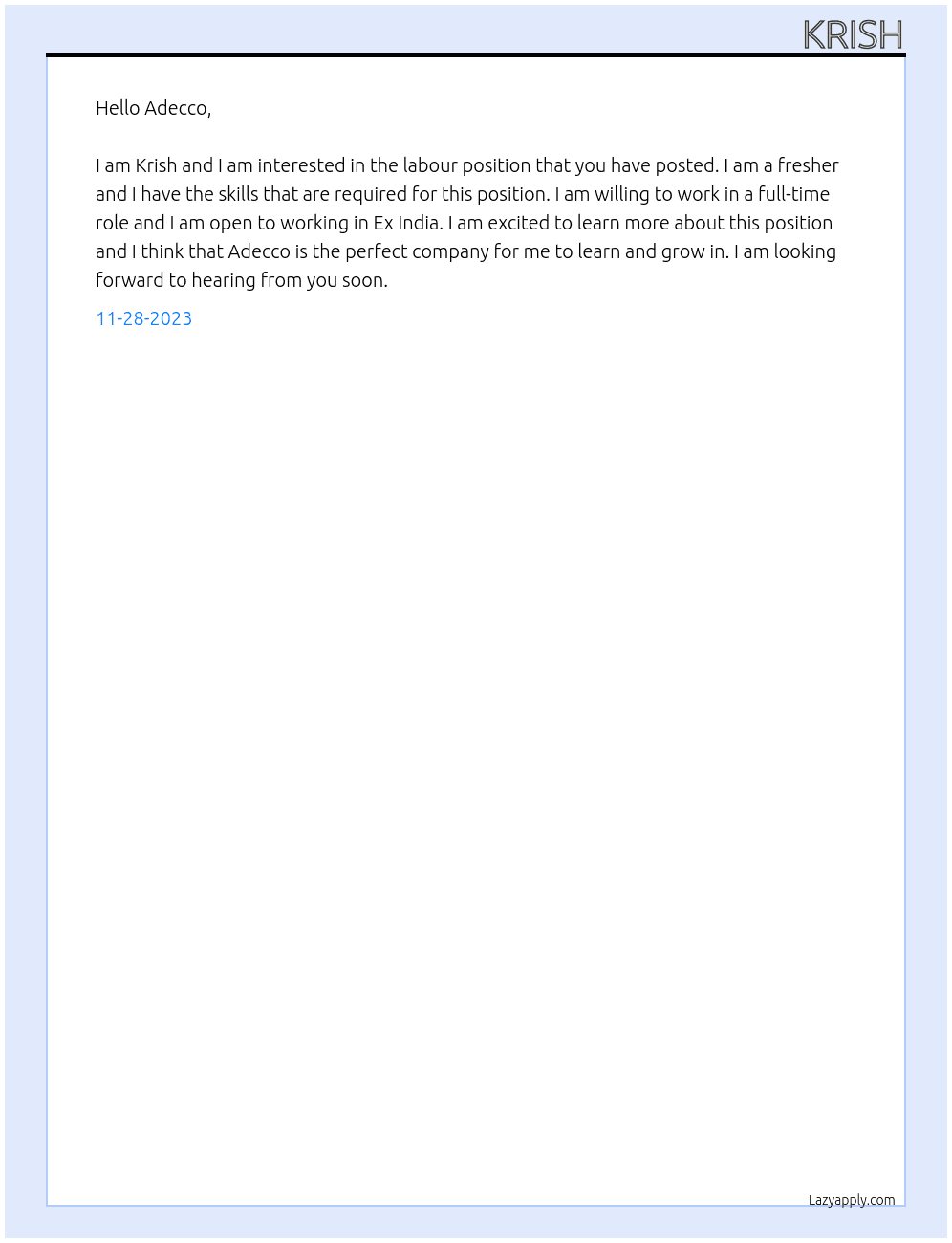 Labour At Adecco  Cover Letter
