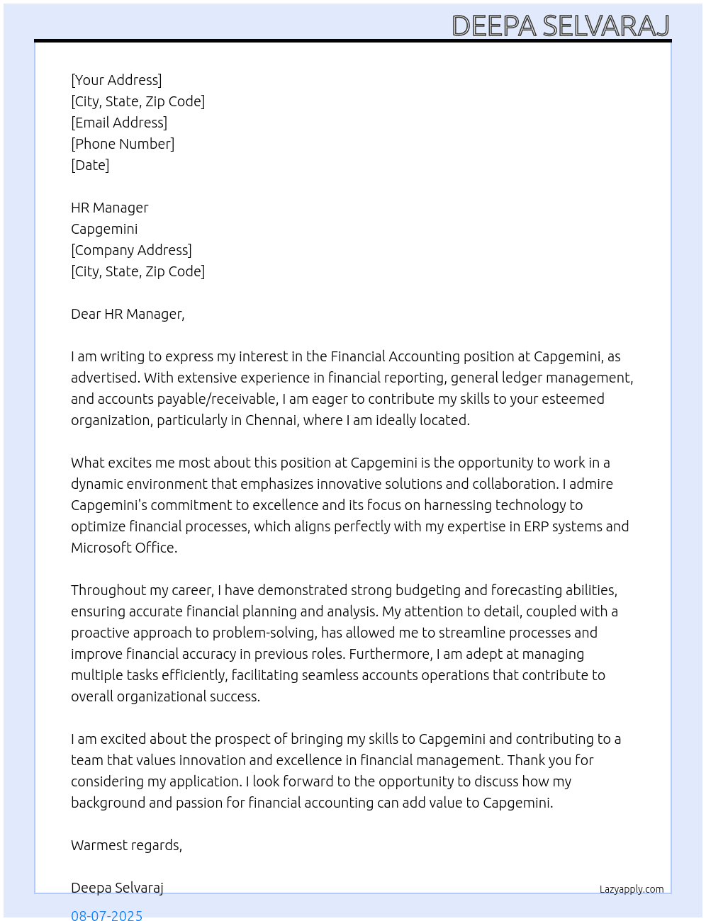 Cover letter for financial accounting - LazyApply