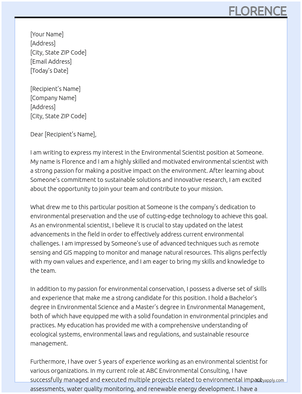 Environmental scientist At Someone Cover Letter