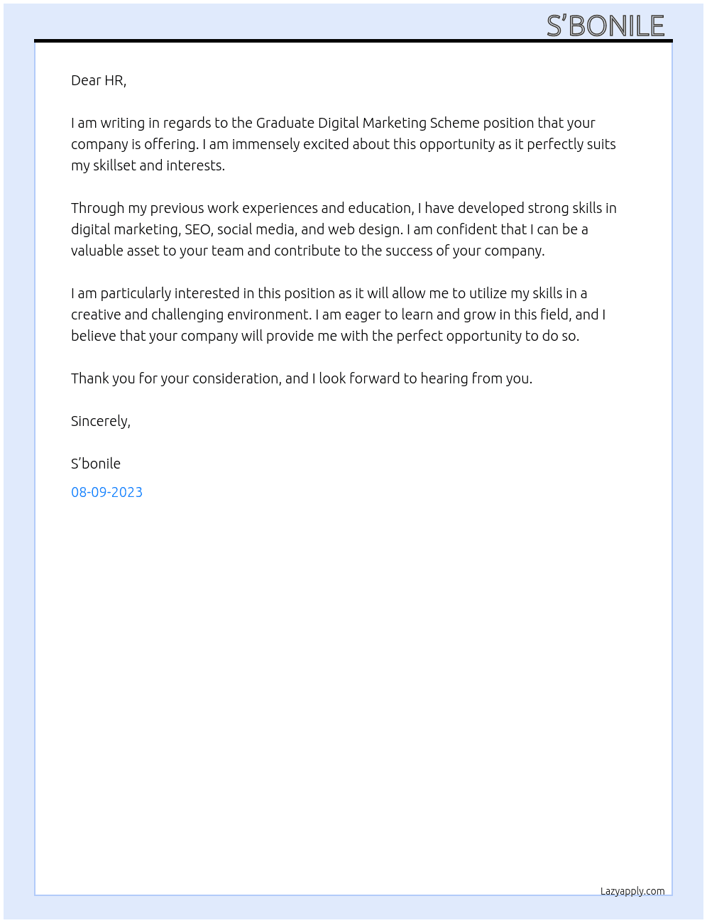 Graduate Digital Marketing Scheme  At Graduate Recruitment Bureau Cover Letter