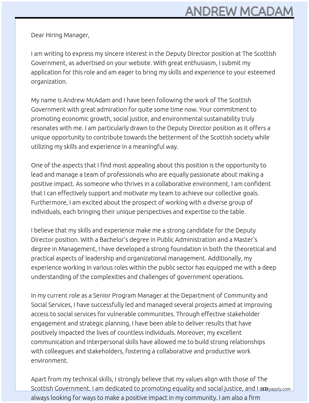 Deputy Director At The Scottish Government Cover Letter