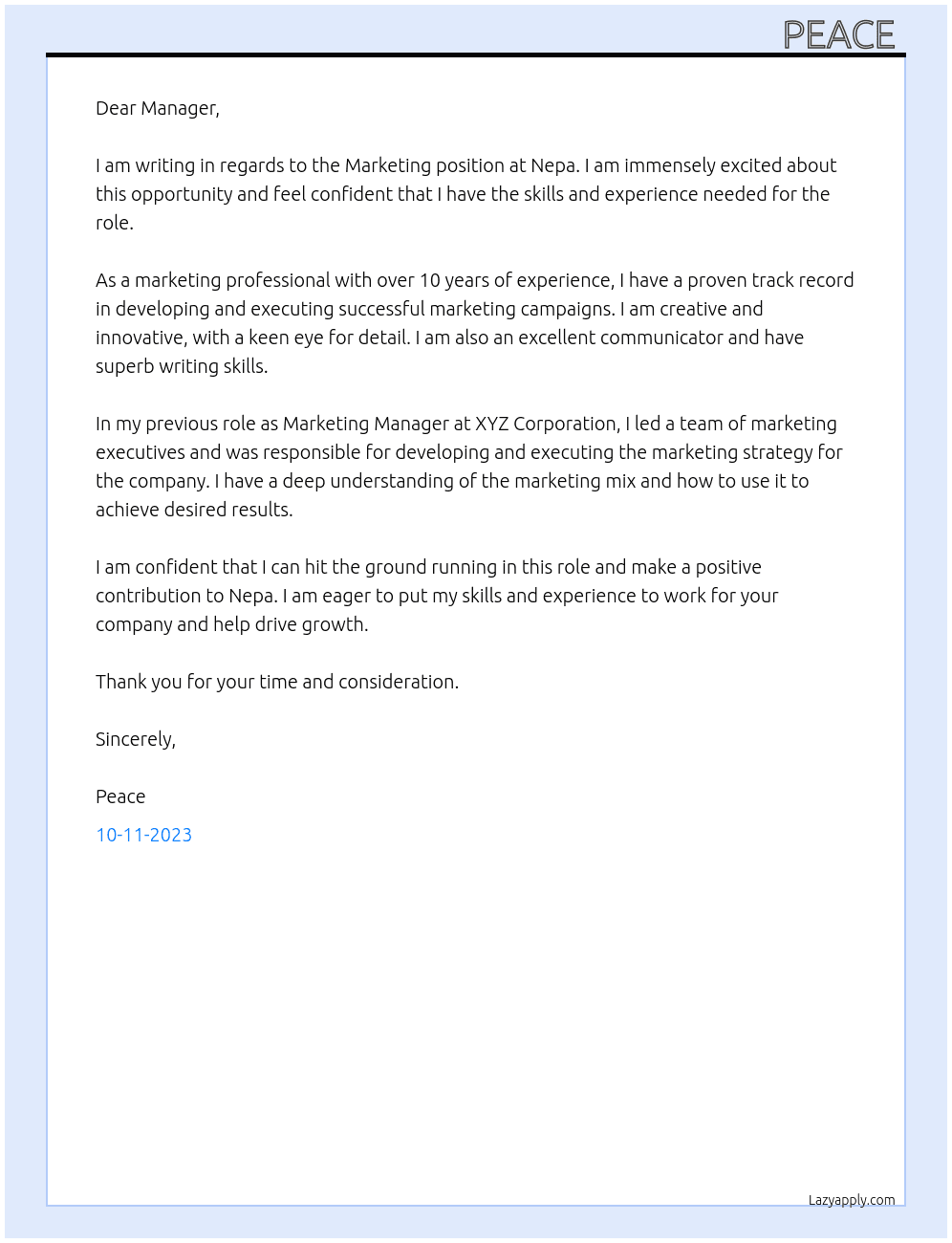 Marketing  At Nepa Cover Letter