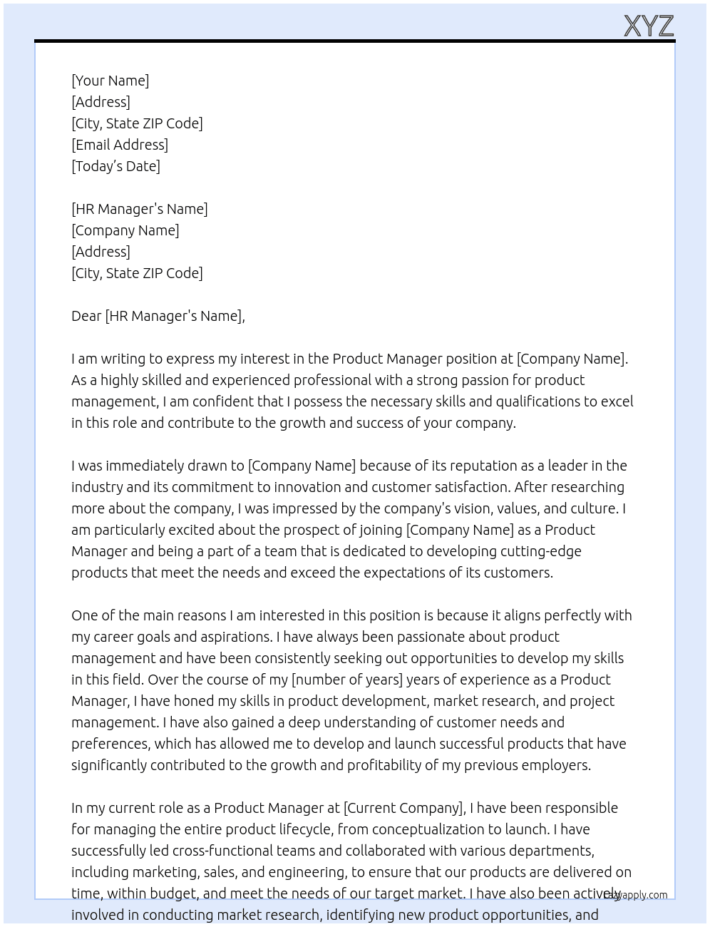 Product Manager  At Company's name  Cover Letter