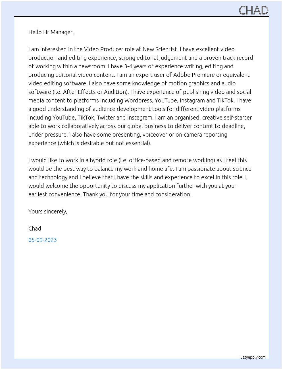 Video Producer At New Scientist Cover Letter