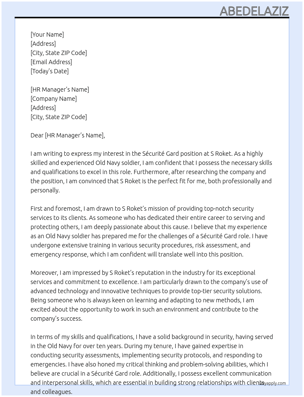 Sécurité Gard  At S roket Cover Letter