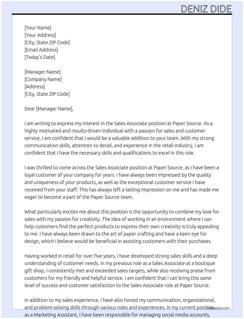 Sales Associate At Paper Source Cover Letter
