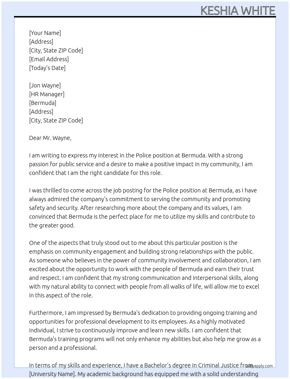 Police At Bermuda Cover Letter