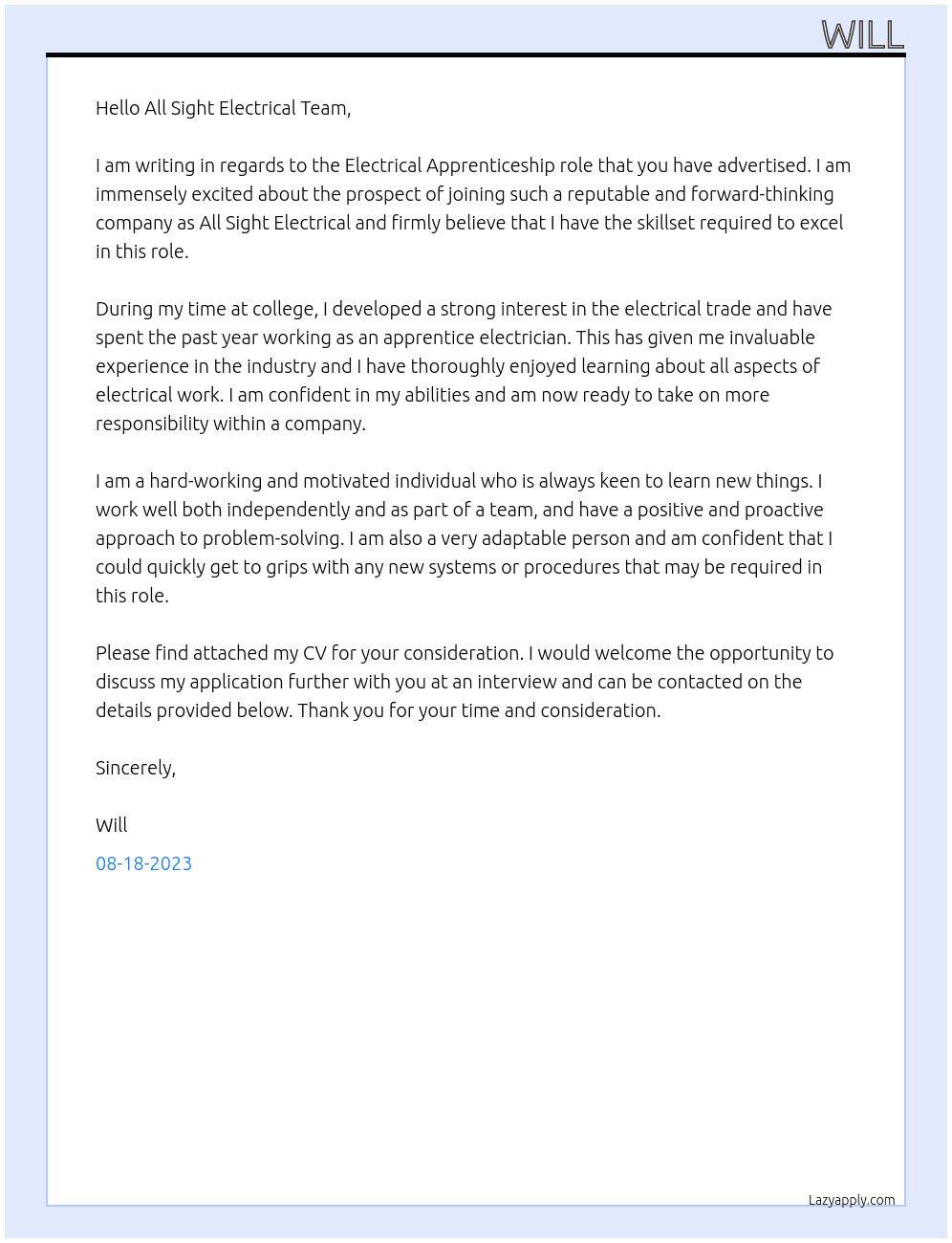 Electrical At All Sight Electrical Cover Letter