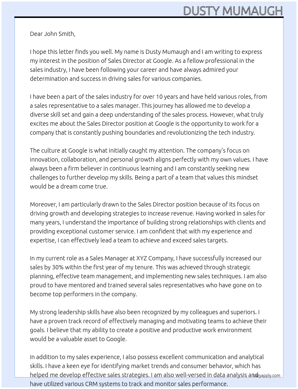 Sales Director At Google Cover Letter